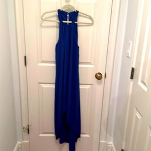 BCBG royal blue high-low sleeveless dress; size S: high neck with 2 back buttons